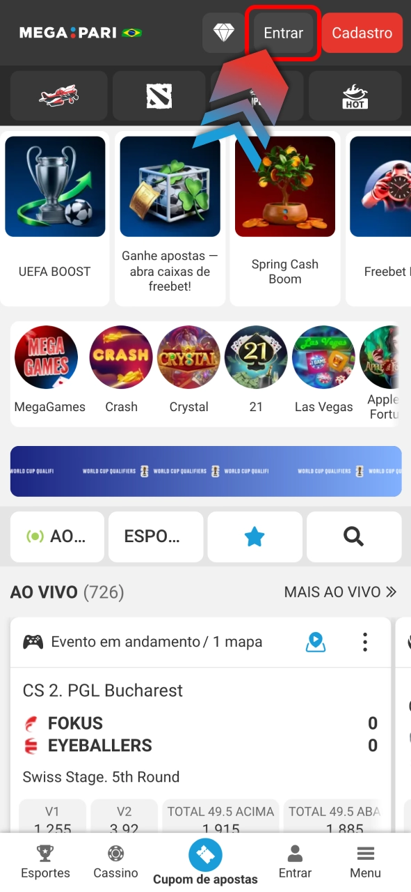 Entre na Megapari e acesse sua conta para iniciar saque.